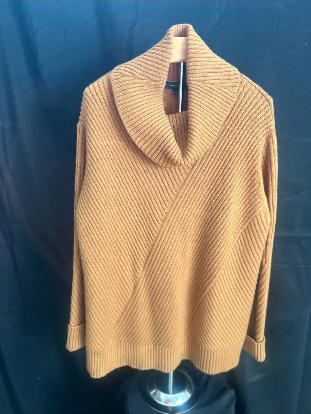 Women’s Camel Ribbed Shawl Collar Sweater